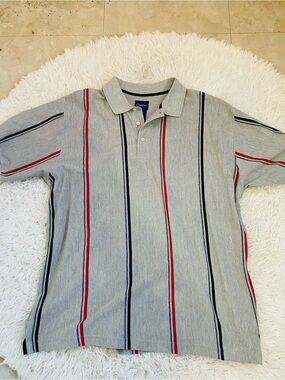 Catalina Men’s 2XL Gray Red Navy Striped Short Sleeve Polo Shirt